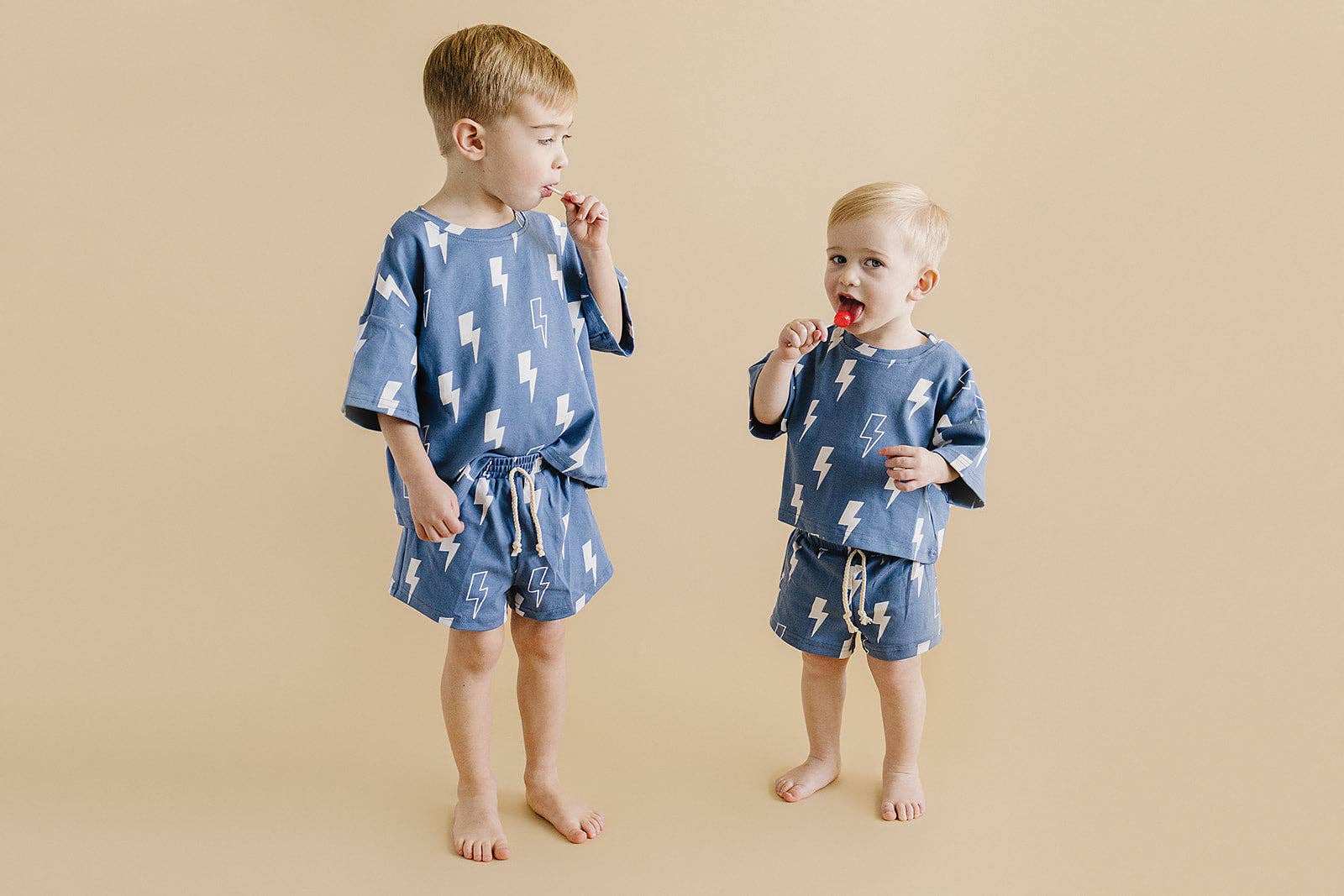 Lucky Panda Kids Shorts Set - Blue Bolts