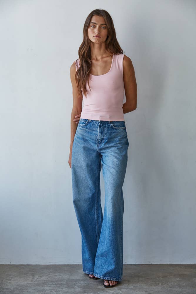 Women's Double Layered Seamless Top - Powder Pink