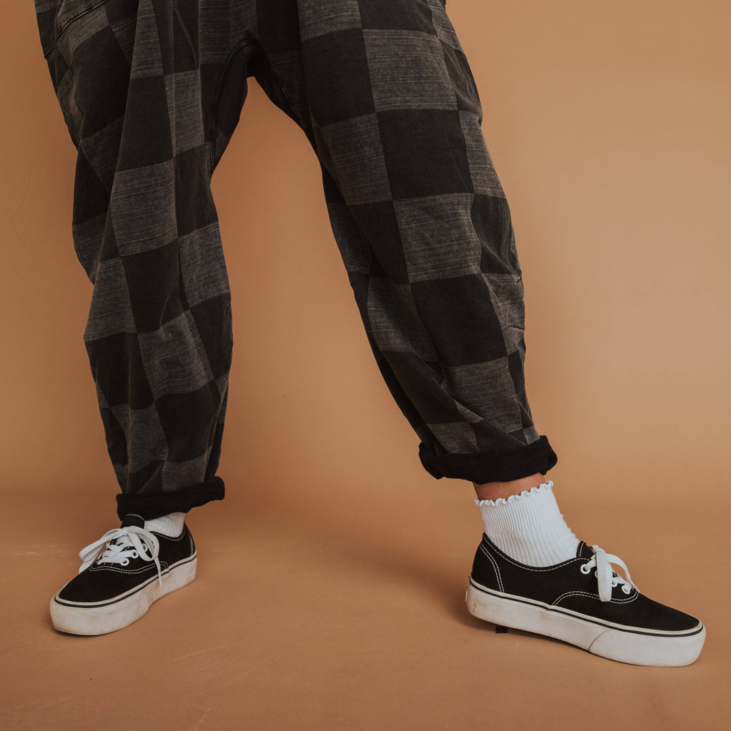 RAGS - Women's Tank Romper - Black Denim Check