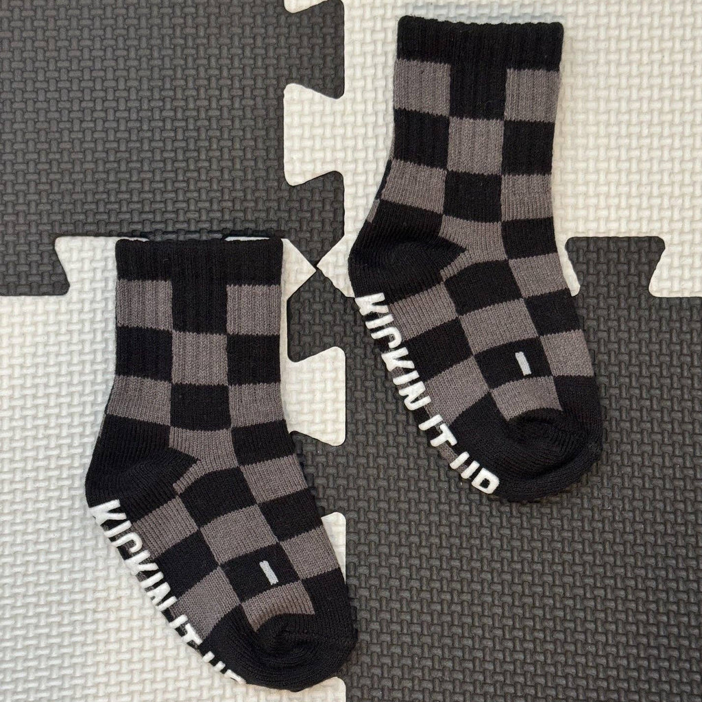 Kickin it up Socks - Black + Gray Checker