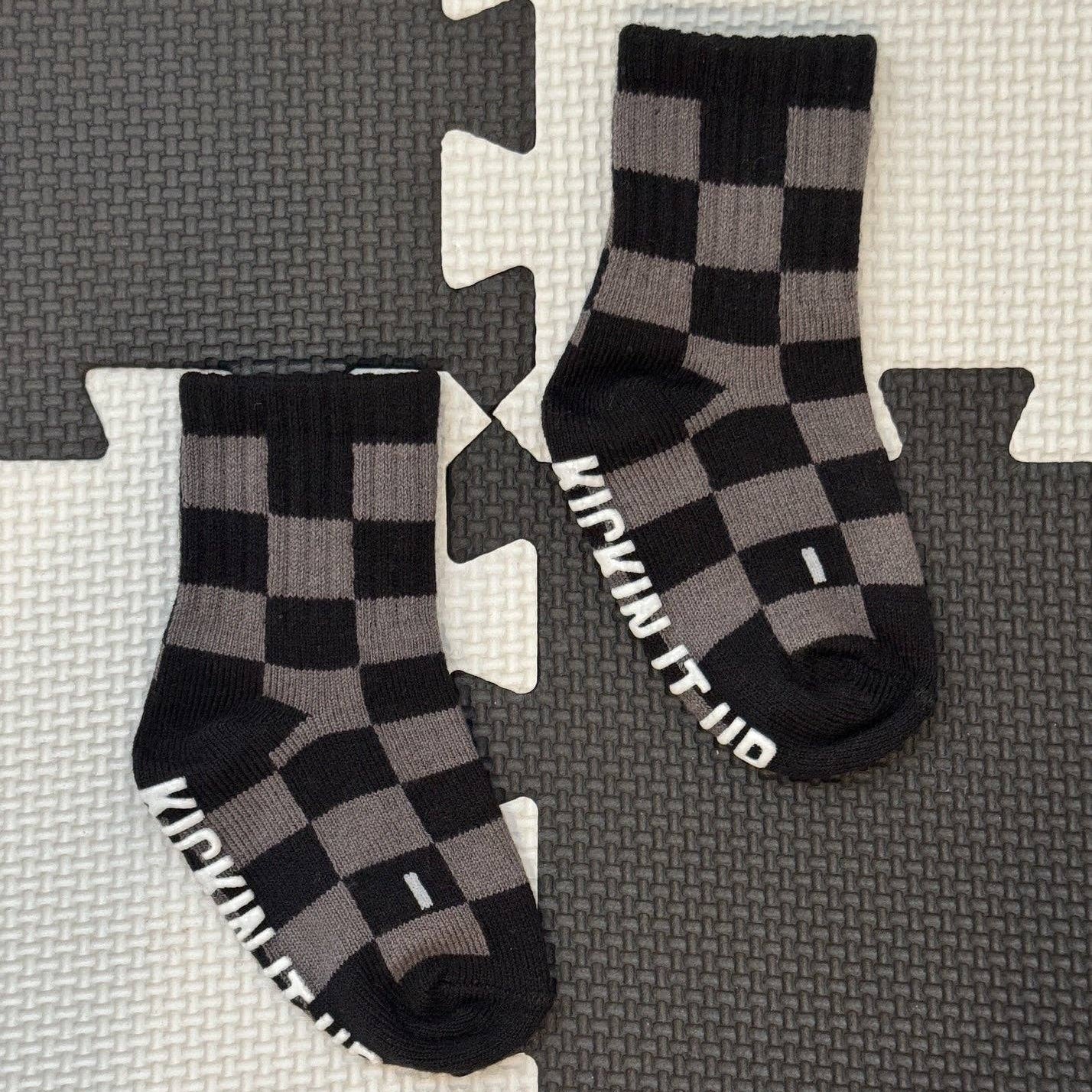 Kickin it up Socks - Black + Gray Checker