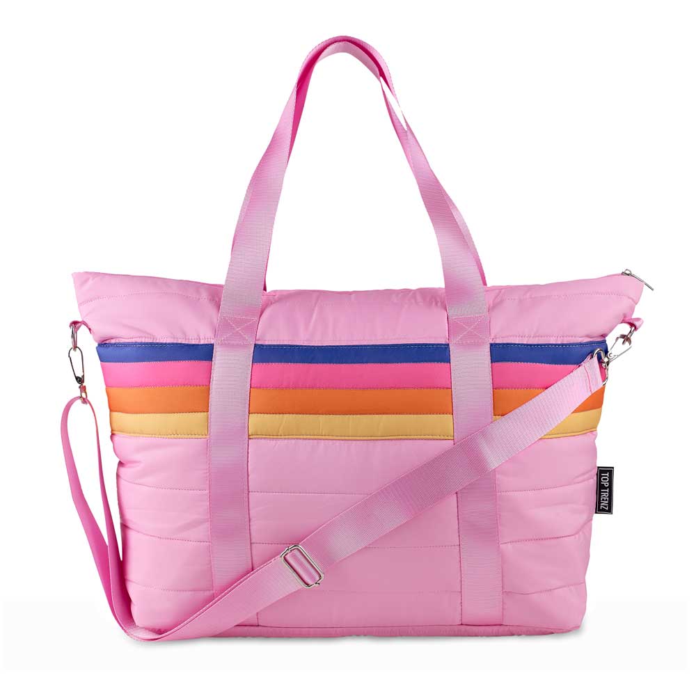 Top Trenz Inc Puffer Tote - Pink Retro Stripe
