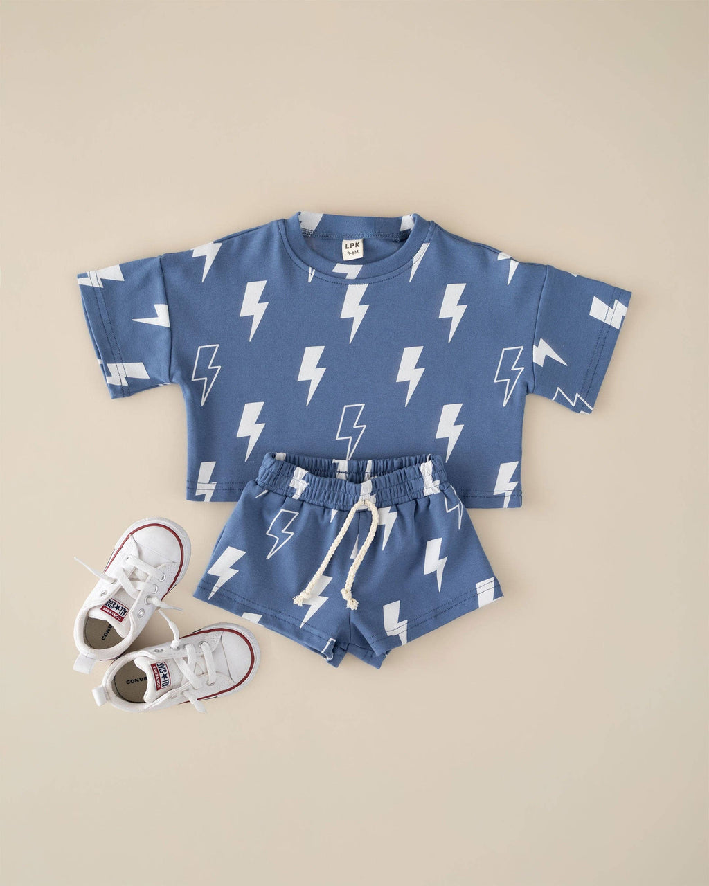 Lucky Panda Kids Shorts Set - Blue Bolts