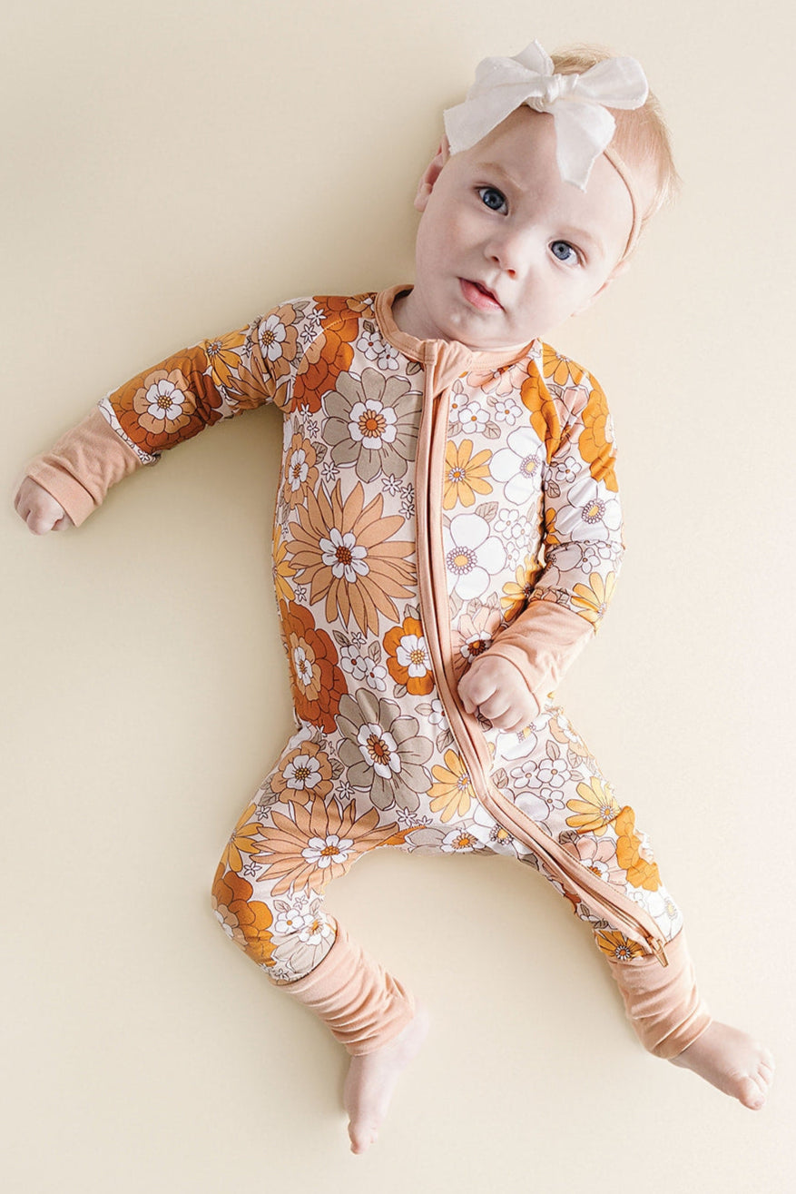 Lucky Panda Kids Bamboo Zip Romper - Petal Pop