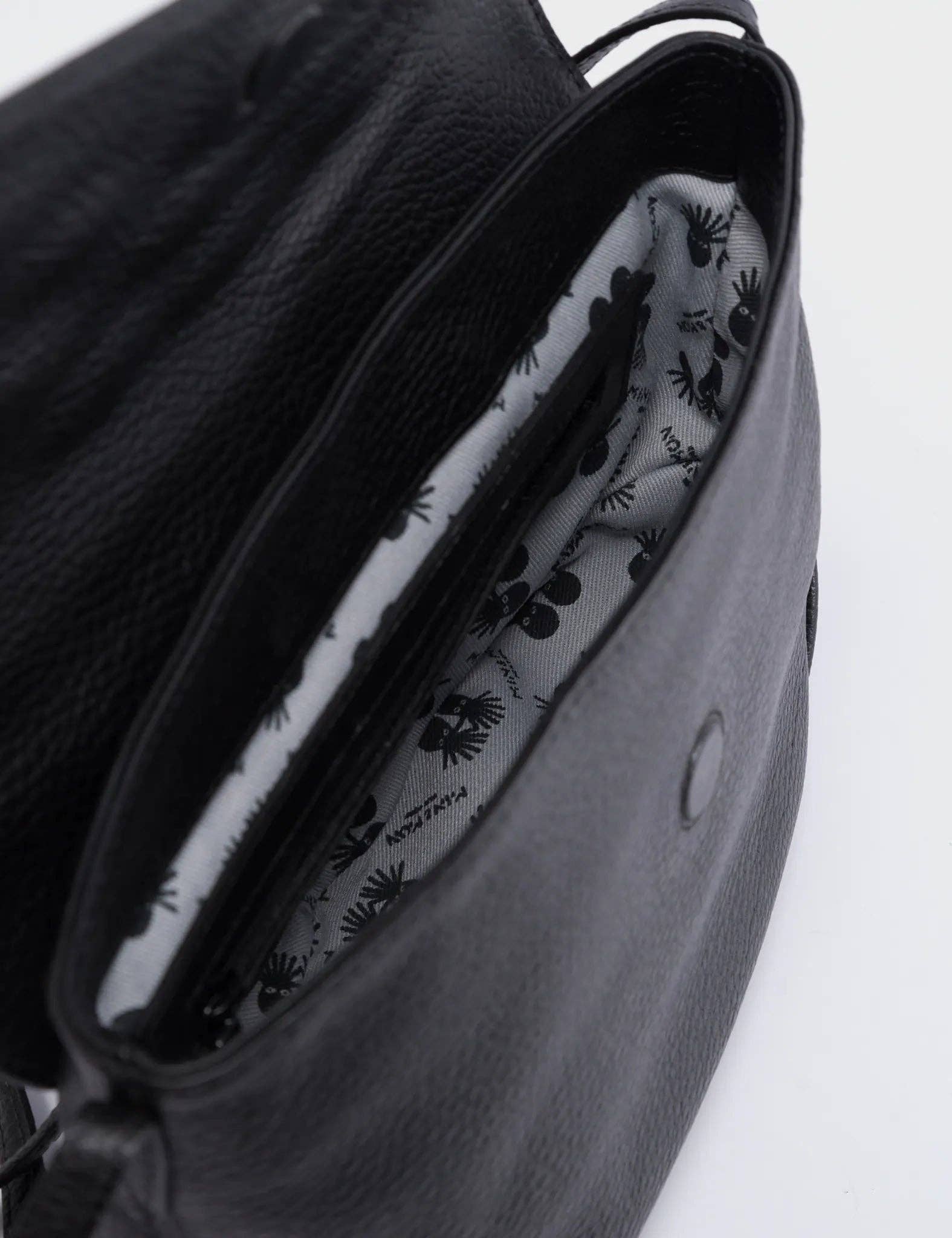 Min & Mon - Bruno Mini Crossbody Black Leather Bag - All Over Eyes