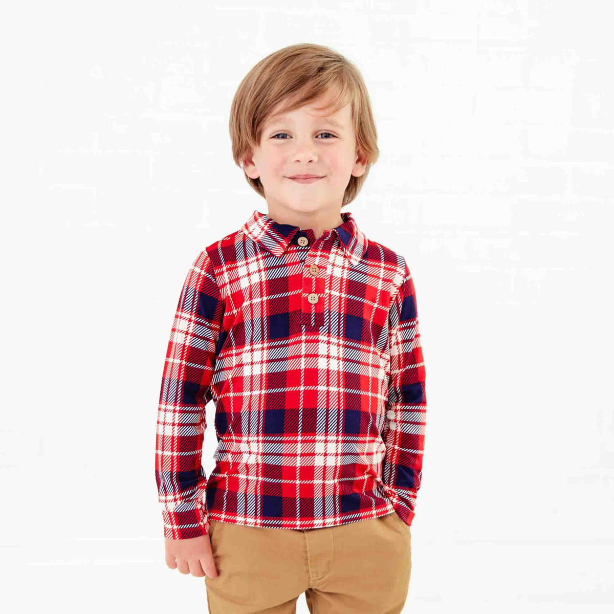 Dreamiere Long Sleeve Polo Shirt Set - Plaid Duo