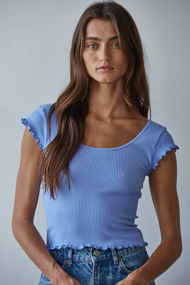 Women's Knit Seamless Ribbed Merrow Crop Top - Lilac Blue