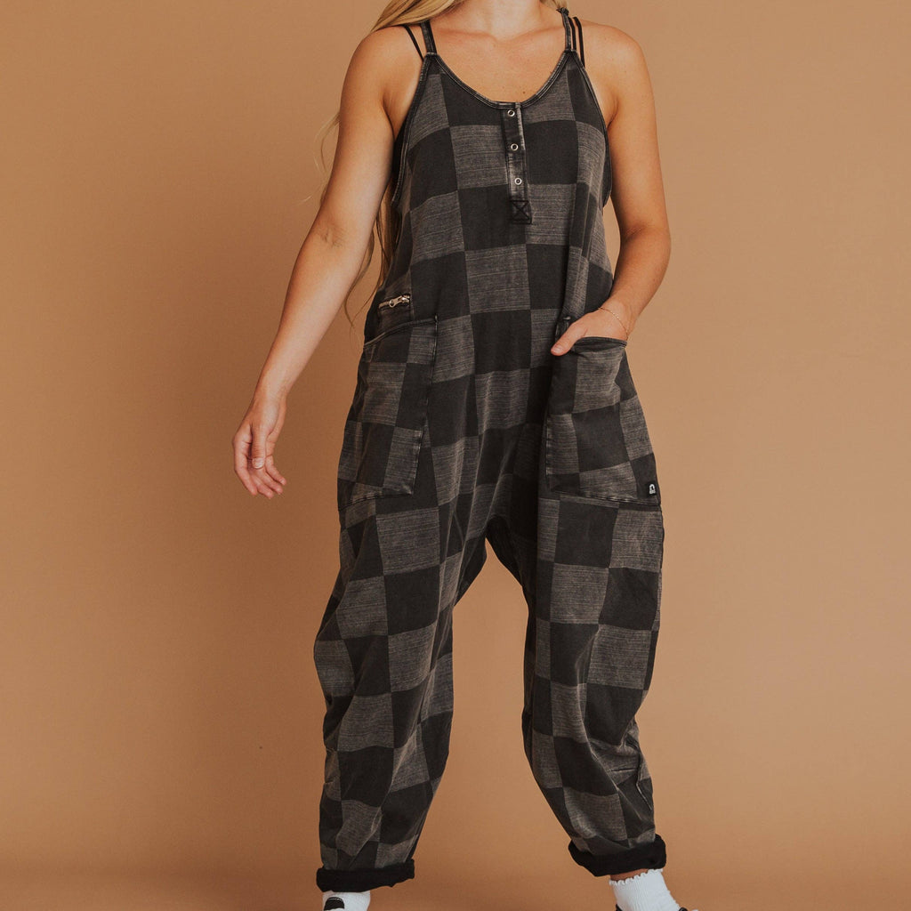 RAGS - Women's Tank Romper - Black Denim Check