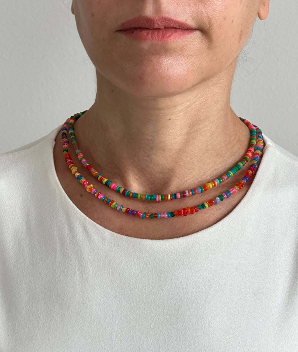 Anokhi Green Handmade Gemstone Necklace - Pink Green Slim Opal