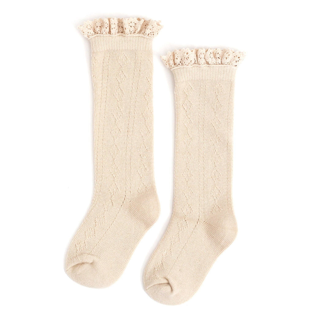 Little Stocking Co. Fancy Lace Top Knee High Socks - Vanilla