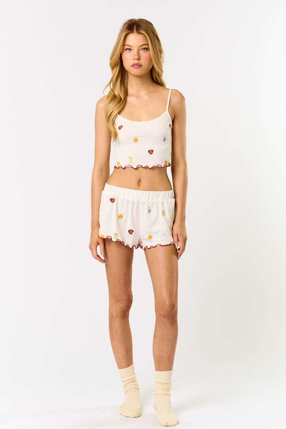 Women's Pointelle Cami Lounge Top & Short Set - Fruit