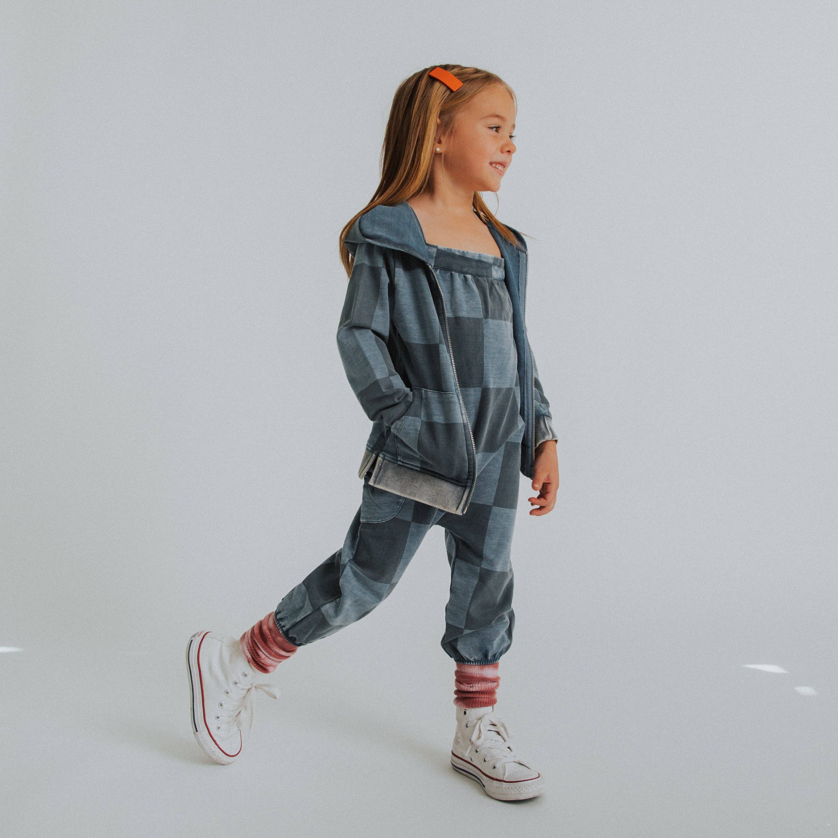 RAGS - Kids Zip Up Hoodie - Blue Denim Check
