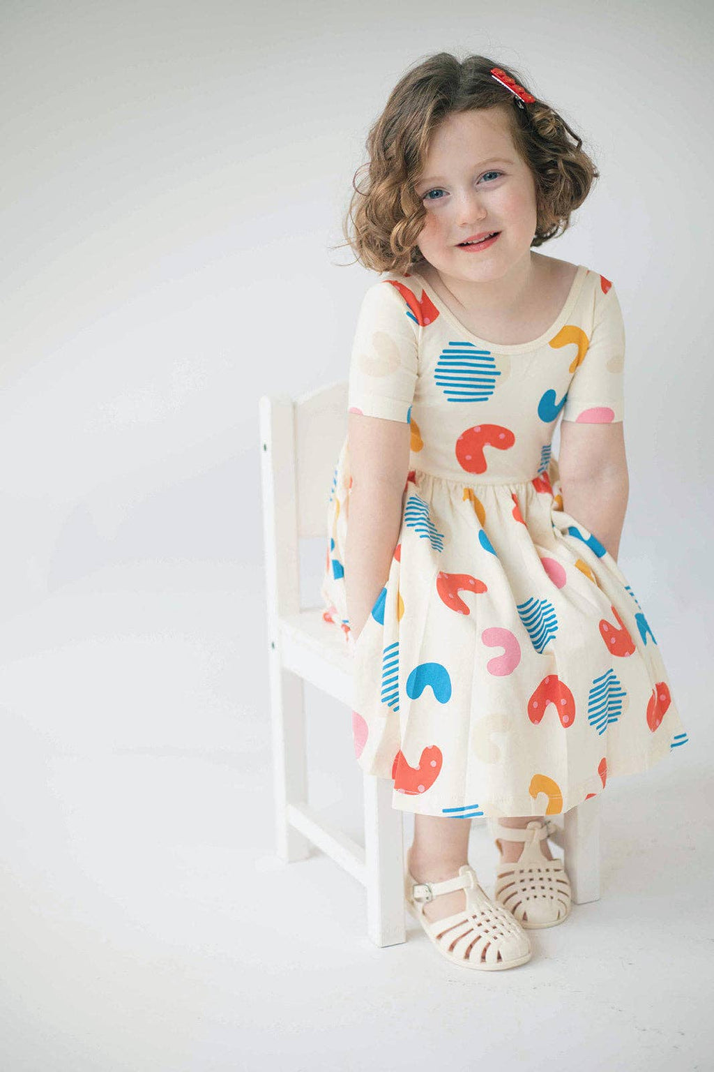 Good Apples Kids Short Sleeve Twirl Dress - Macaroni