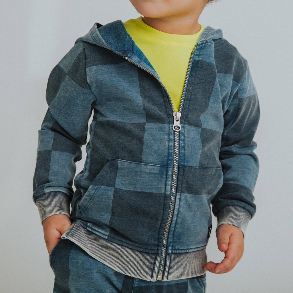 RAGS - Kids Zip-Up Hoodie - Blue Denim Check