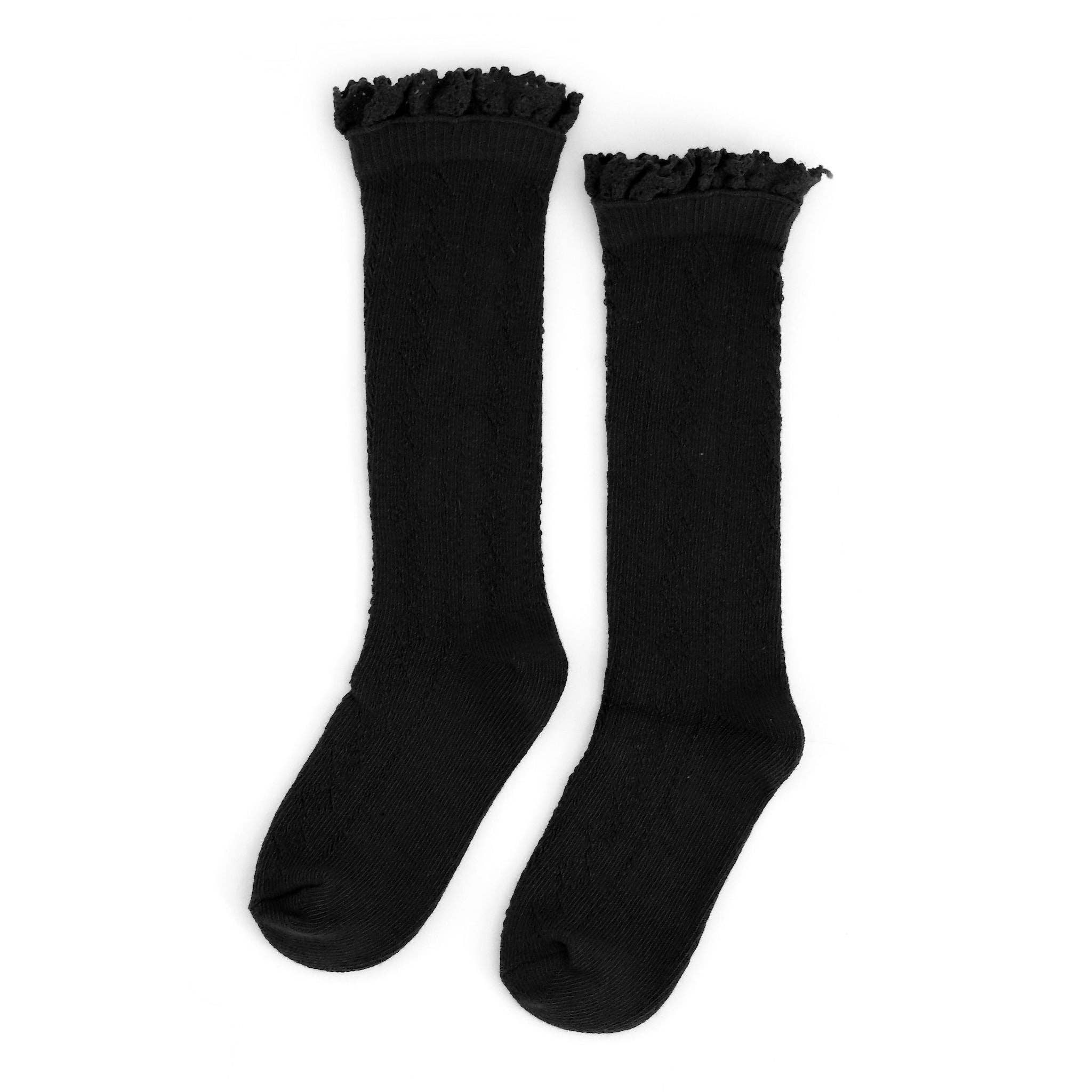 Little Stocking Co. Fancy Lace Top Knee High Socks - Black
