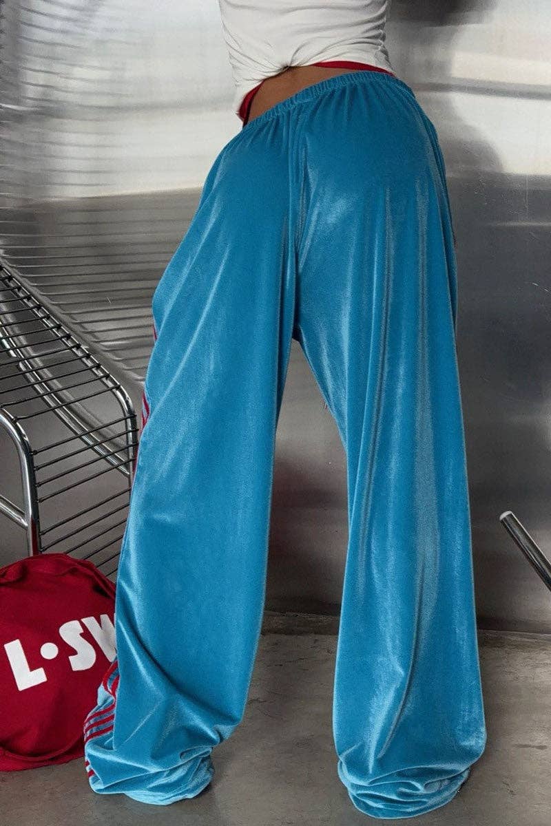 Women's Striped Side Wide-Leg Sweatpants - Blue