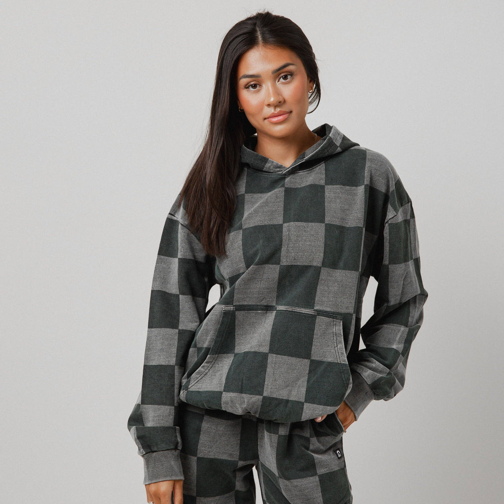 RAGS - Adult Unisex Hoodie - Black Denim Check