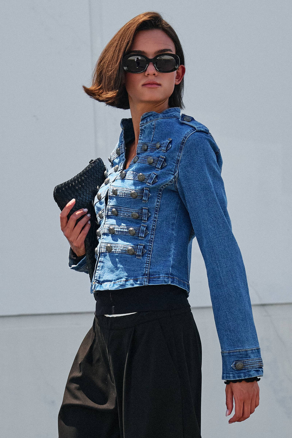 Women's Military Double-Button Denim Jean Jacket