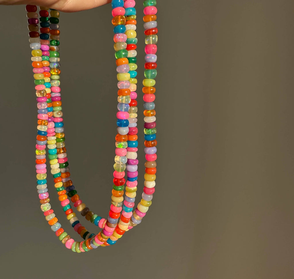 Anokhi Green Handmade Gemstone Necklace - Pink Green Bright Candy Opal