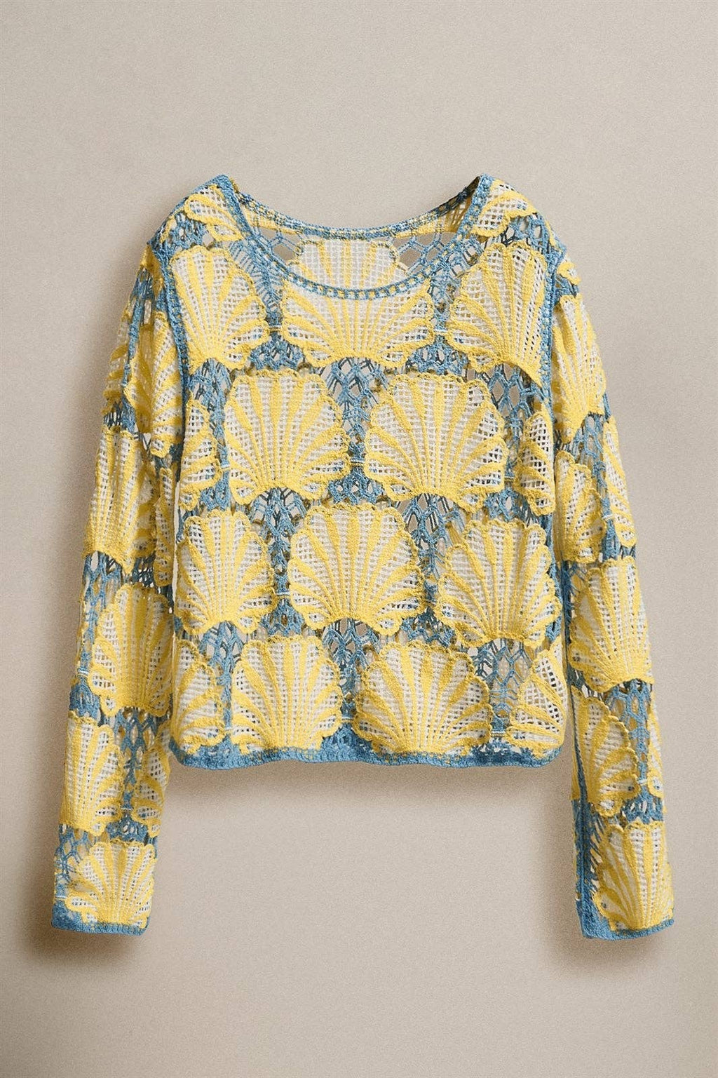 Women's Crochet Lace Seashell Scalloped Knit Top