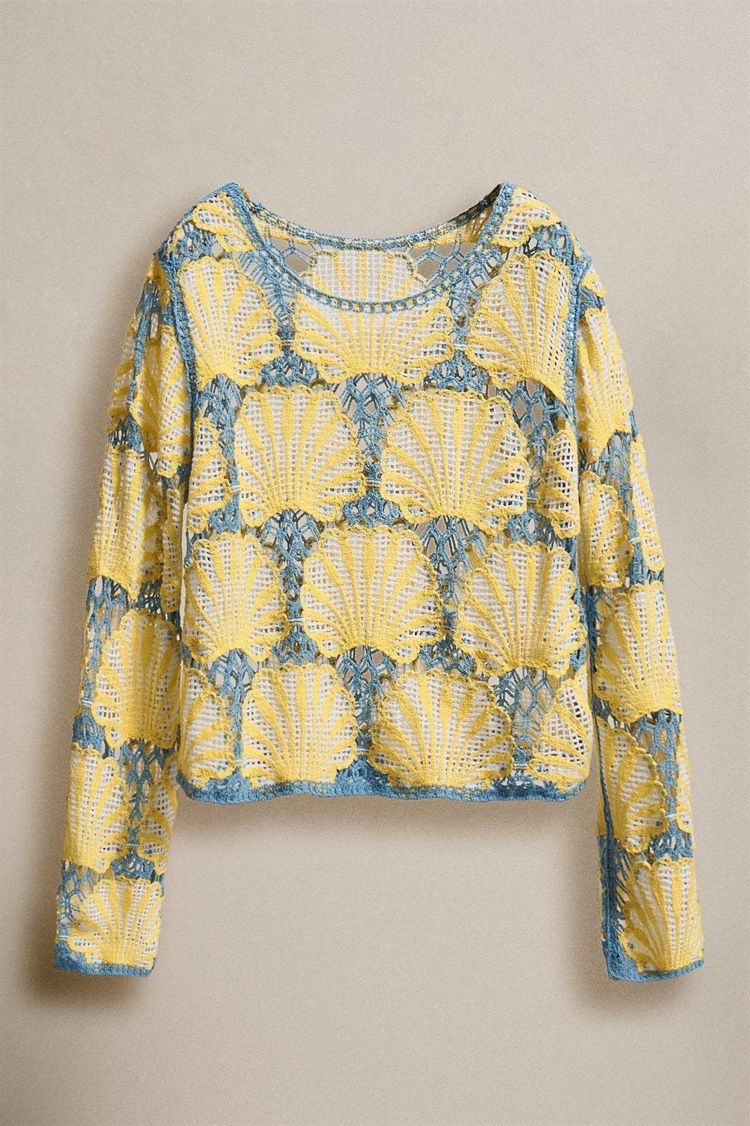 Women's Crochet Lace Seashell Scalloped Knit Top