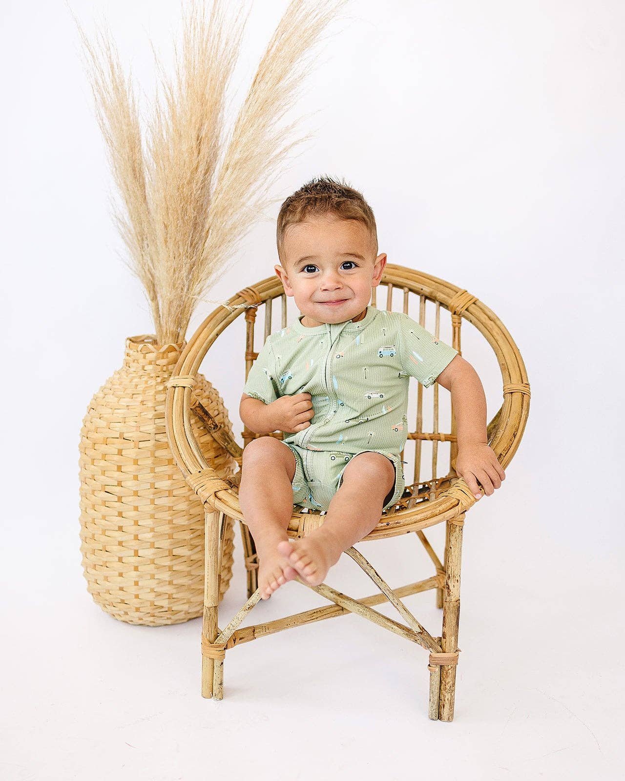 ava + oliver Short Zip Romper - Vintage Surf Cars