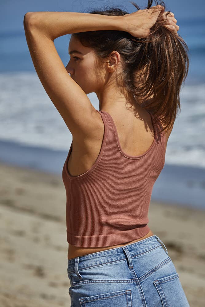 Women's Henley Ribbed Modal Tank - Ginger Bread
