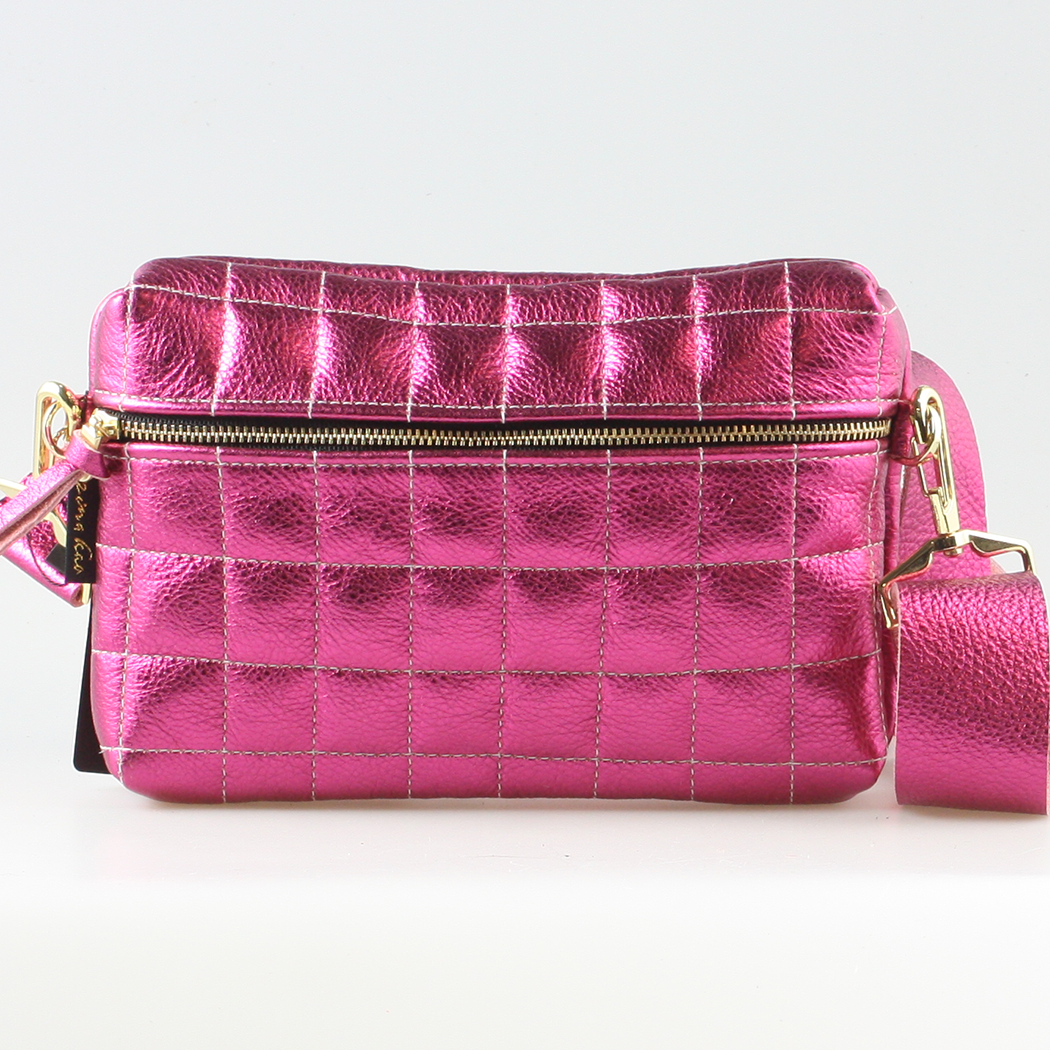 Zina Kao - The Metallic QUILTED  Boulder Hipbag - Fuschia w/ Matching Leather Strap
