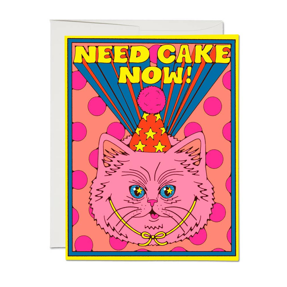 Red Cap Cards - Need Cake Now Birthday Greeting Card