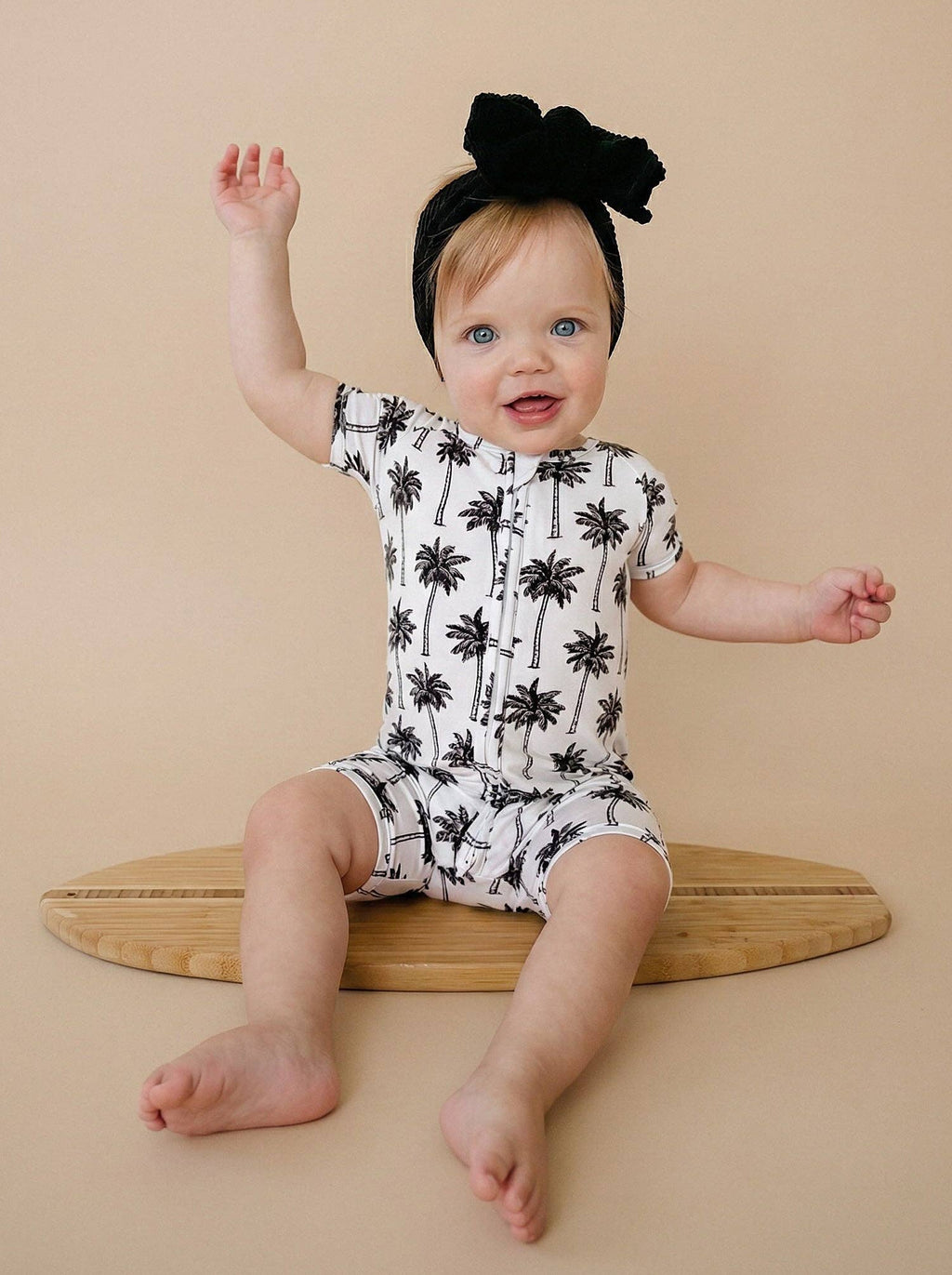 Lucky Panda Kids - Bamboo Shorty Romper - Palm Style White