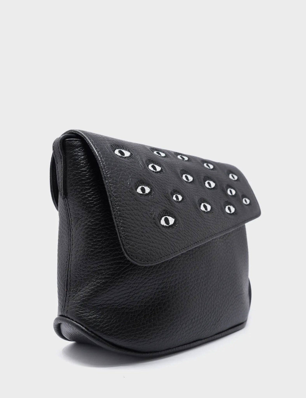 Min & Mon - Bruno Mini Crossbody Black Leather Bag - All Over Eyes