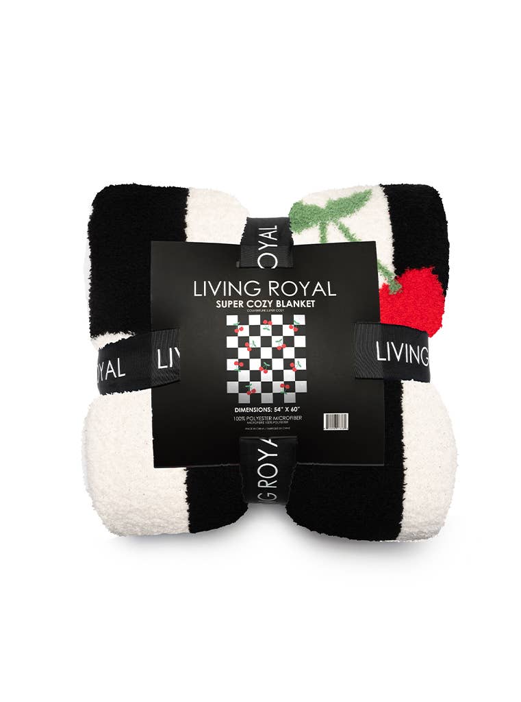 Living Royal Throw Blanket - Checkered w/ Red Cherries