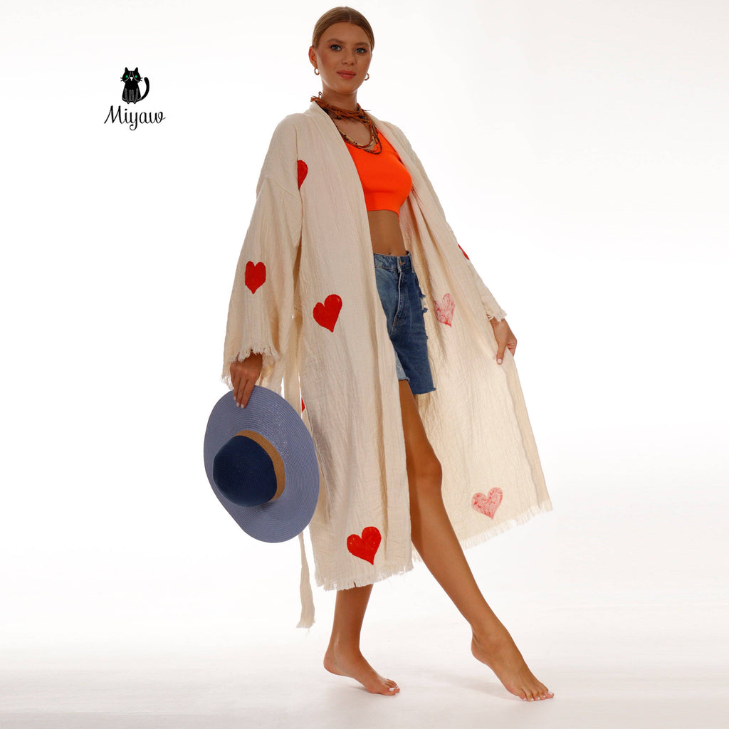 Handmade Organic Cotton Kimono Robe – Hearts