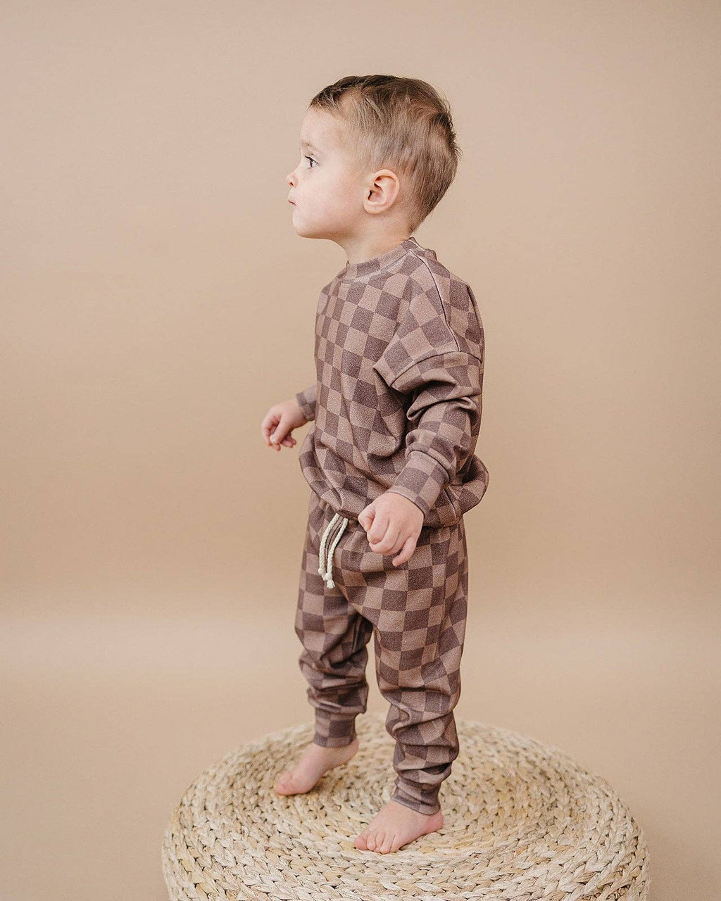 Lucky Panda Kids Jogger Set - Espresso Checkered