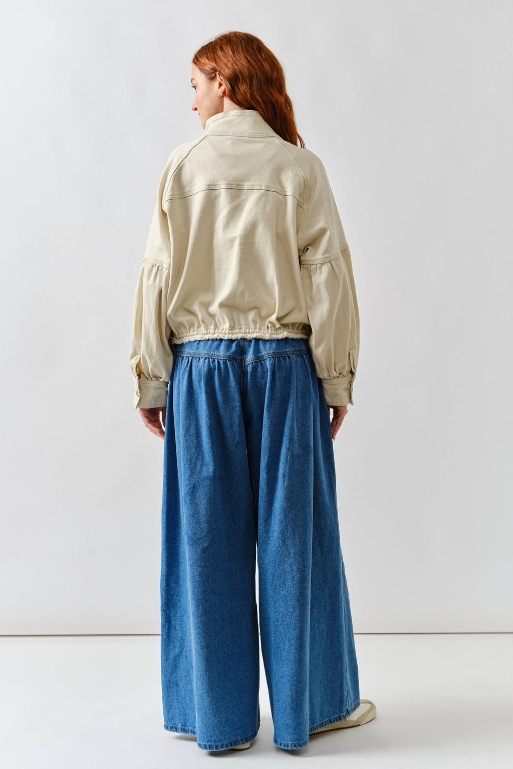 Women's Balloon Sleeve Twill Jacket - Cream
