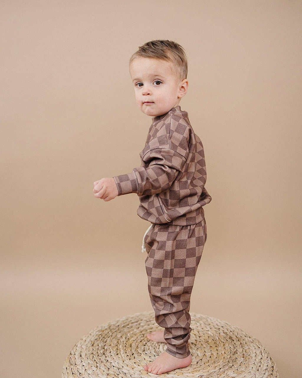 Lucky Panda Kids Jogger Set - Espresso Checkered