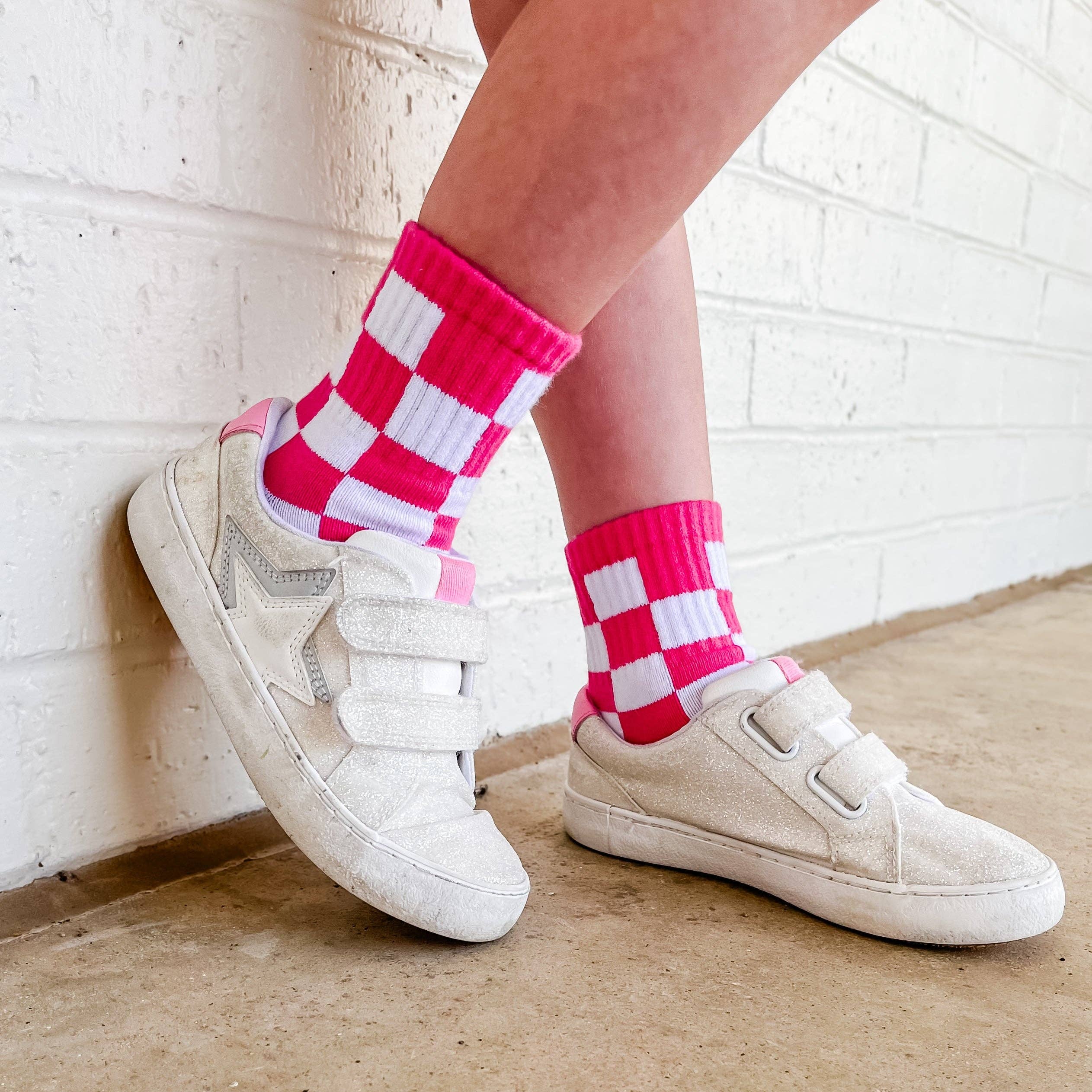 Kickin it up Socks - Pink Checks