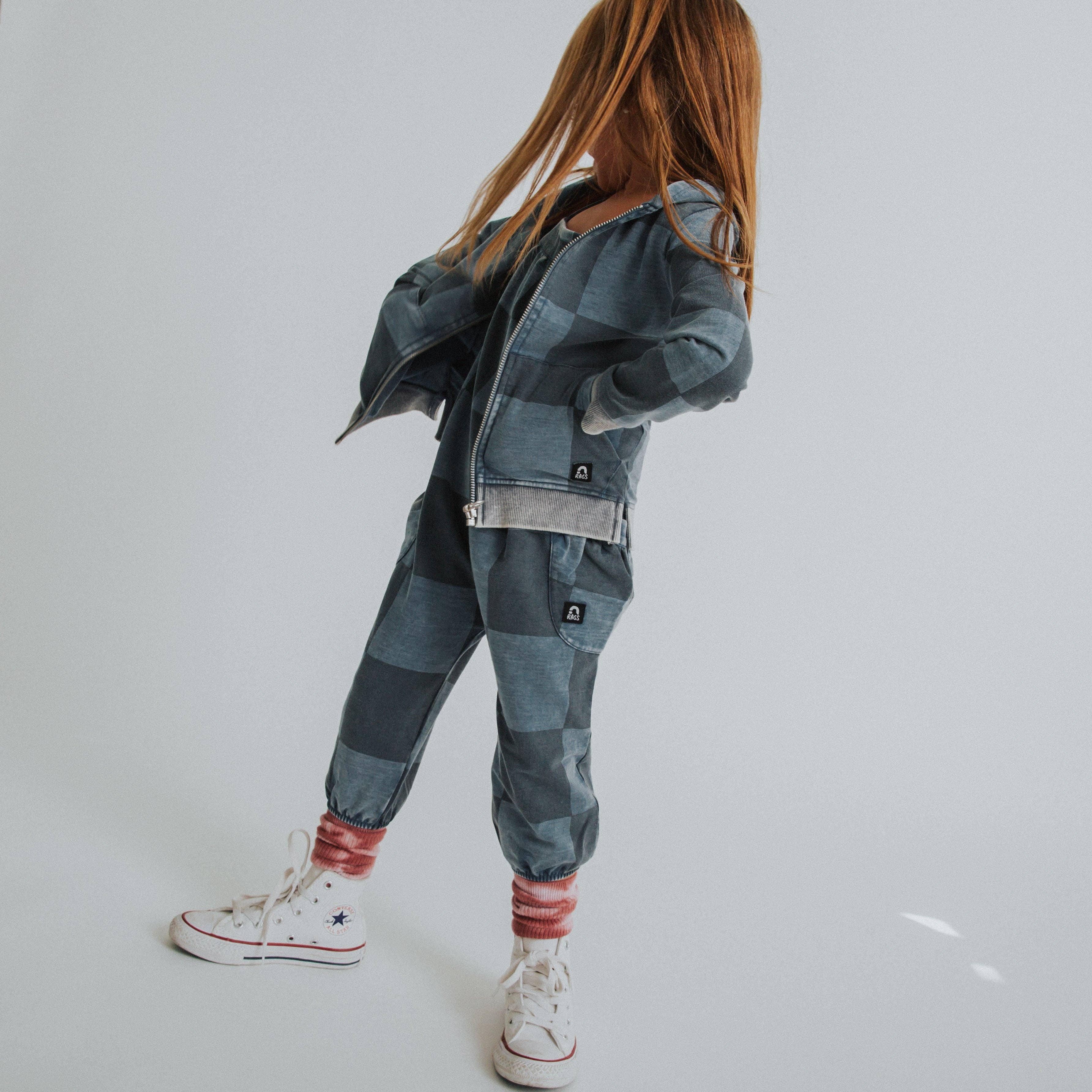 RAGS - Kids Zip Up Hoodie - Blue Denim Check