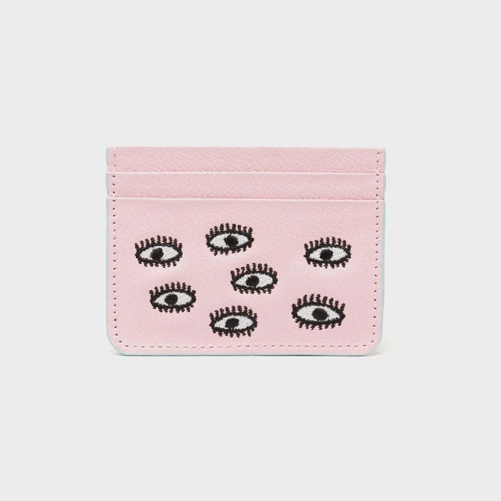 Min & Mon - Filium Parfait Pink Leather Cardholder - All Over Eyes Embroidery