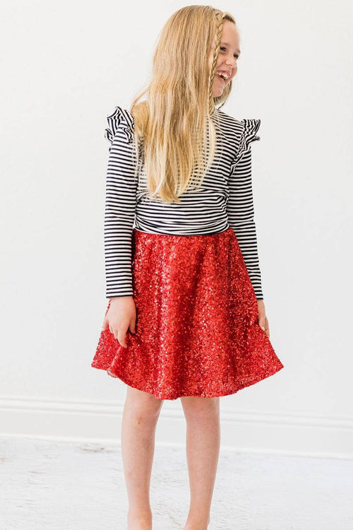 Mila & Rose L/S Ruffle Tee - Black & White Stripe (Final Sale)