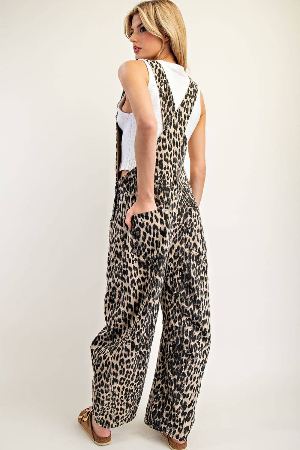Women's Barrel Leg Jumpsuit - Leopard
