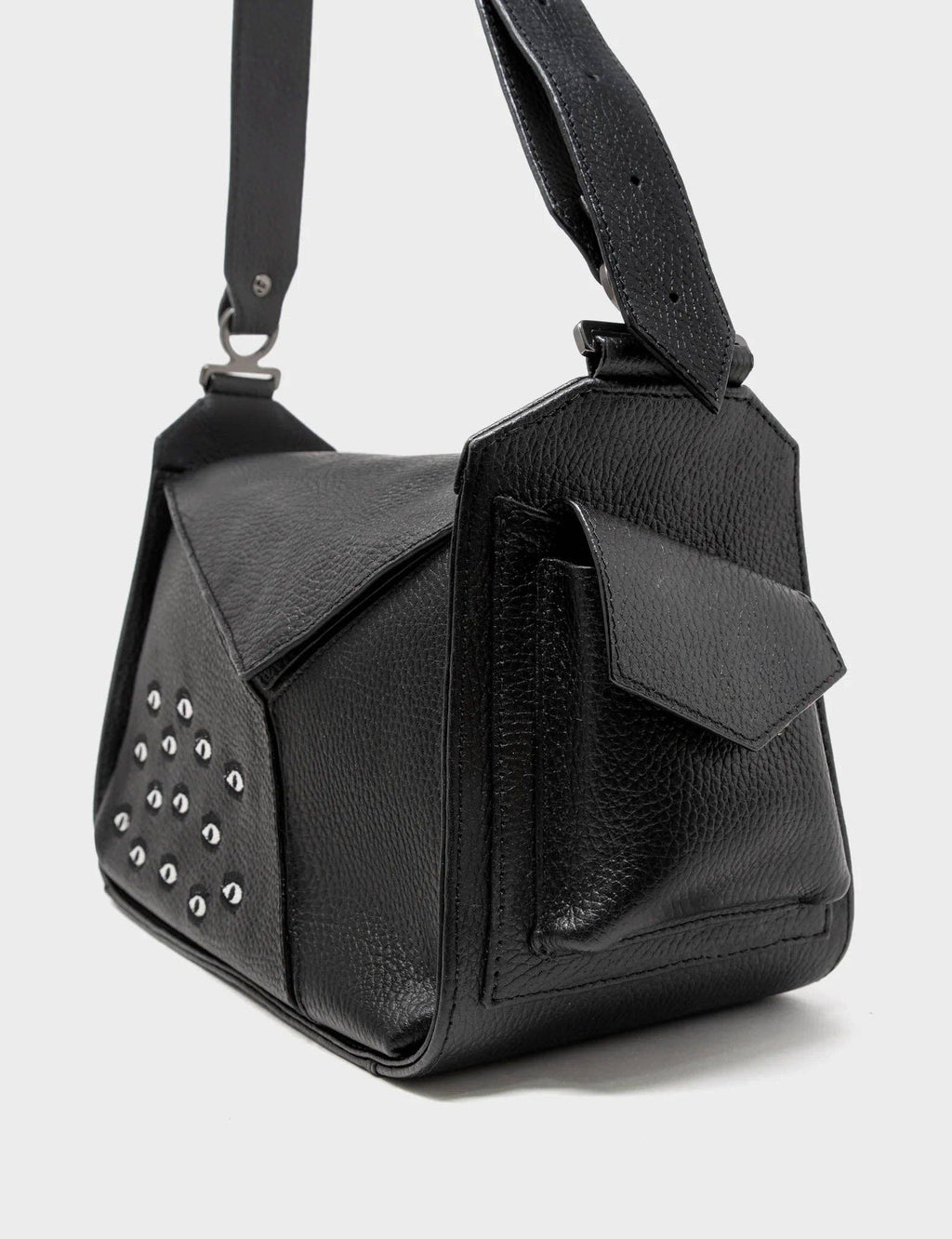Min & Mon - Houston Black Leather Shoulder Bag - Eyes Embroidery