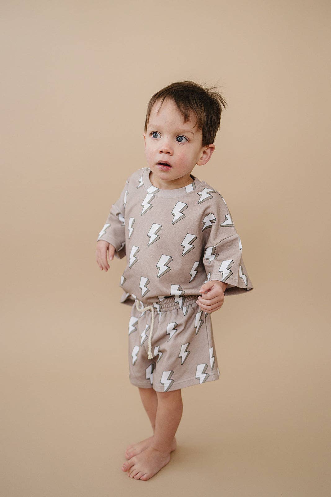 Lucky Panda Kids Shorts Set - Electric Beige