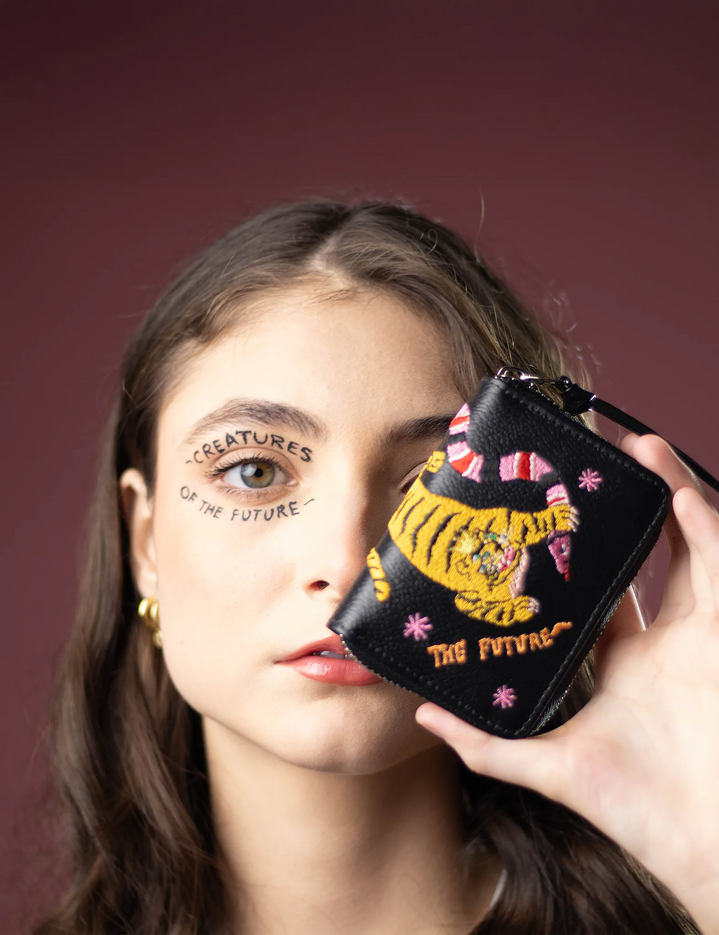 Min & Mon - Frodo Black Leather Zip Around Wallet - Tiger and Snake Embroidery
