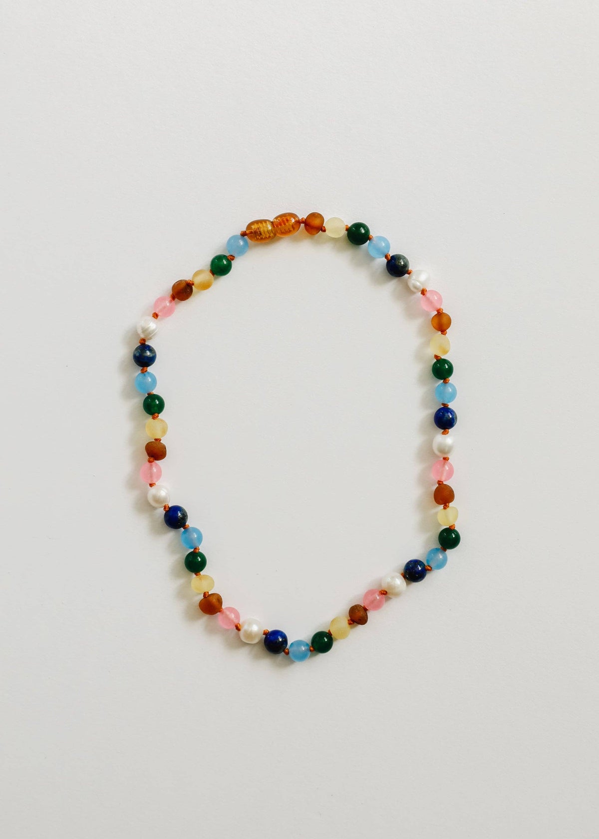 CanyonLeaf - Raw Baltic Amber and Pearl Necklace + Sweet Pink Gemstones
