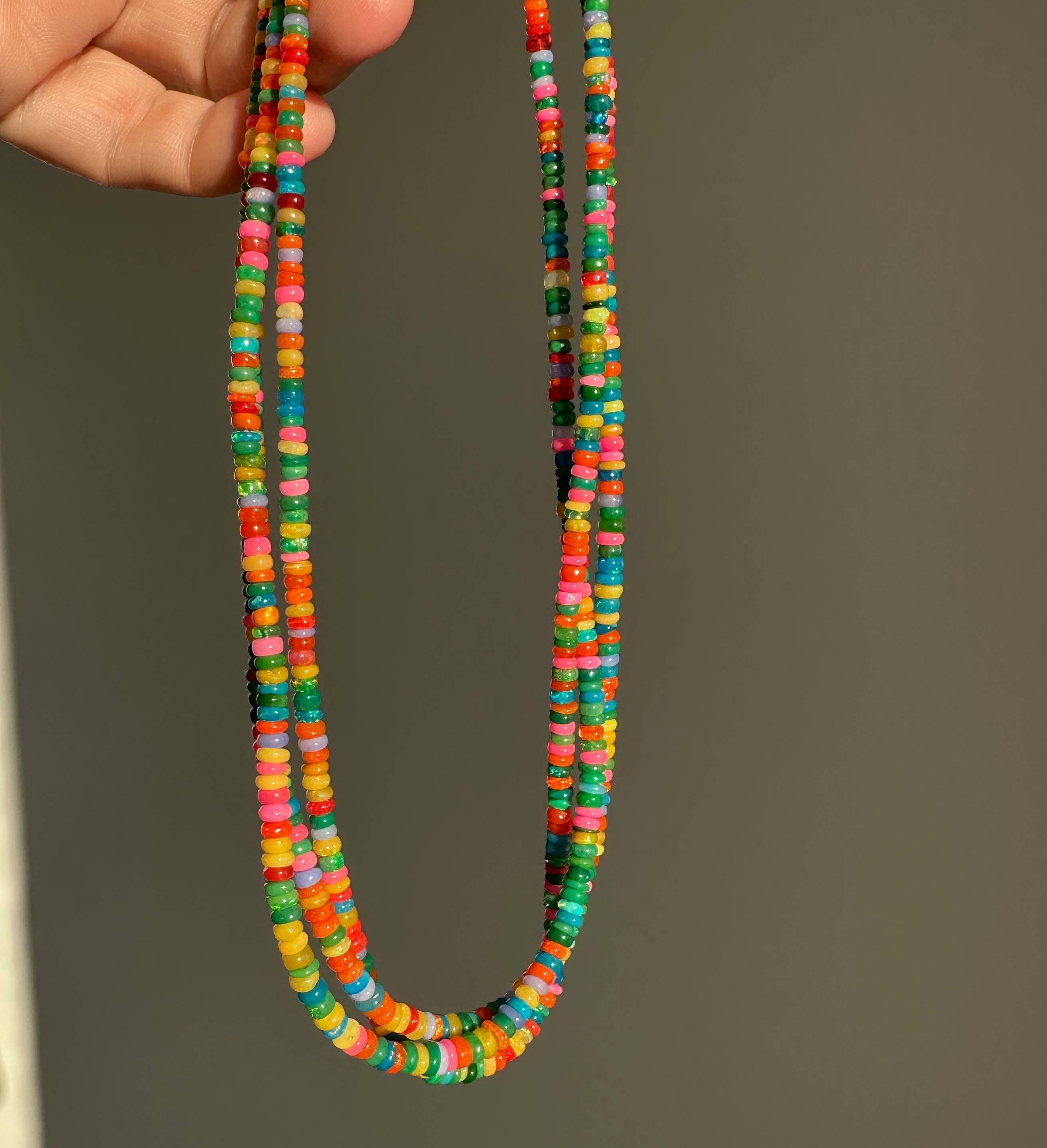 Anokhi Green Handmade Gemstone Necklace - Pink Green Slim Opal