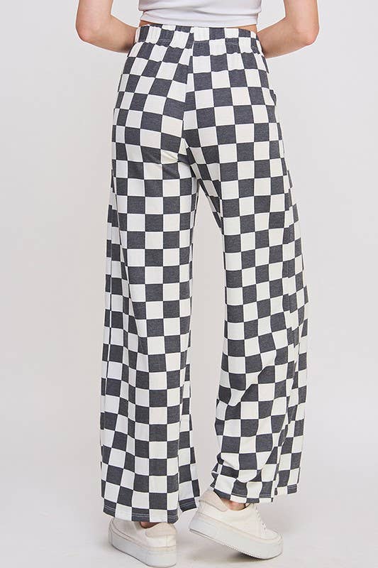 Jade by Jane - High Waist Checkered Straight Leg Knit Pants