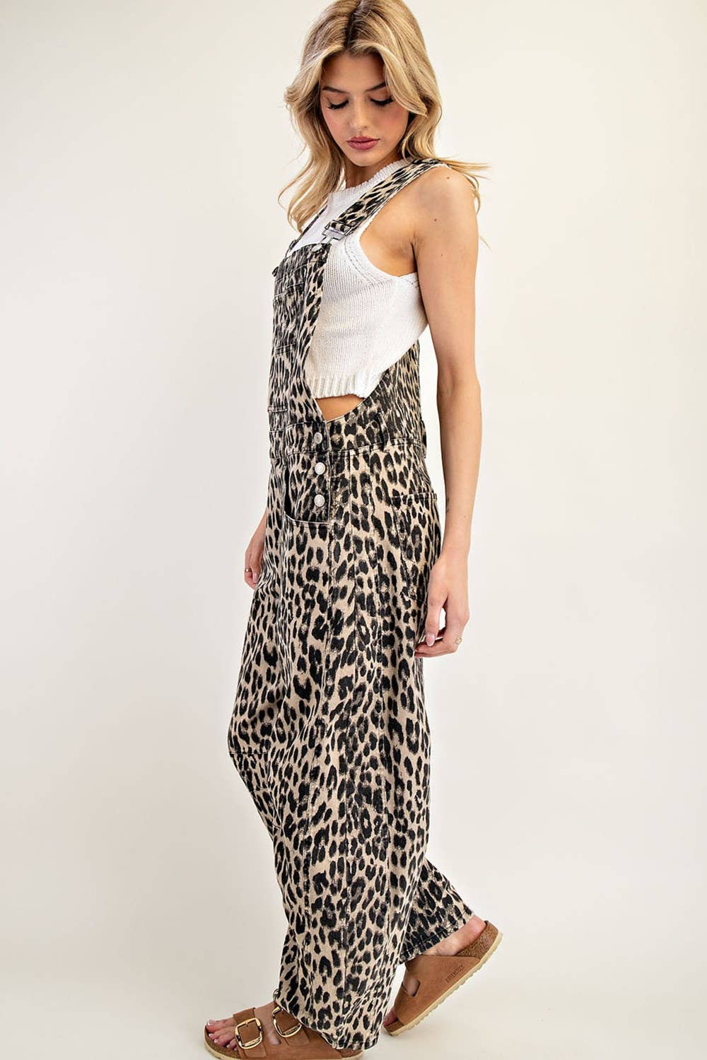 Women's Barrel Leg Jumpsuit - Leopard