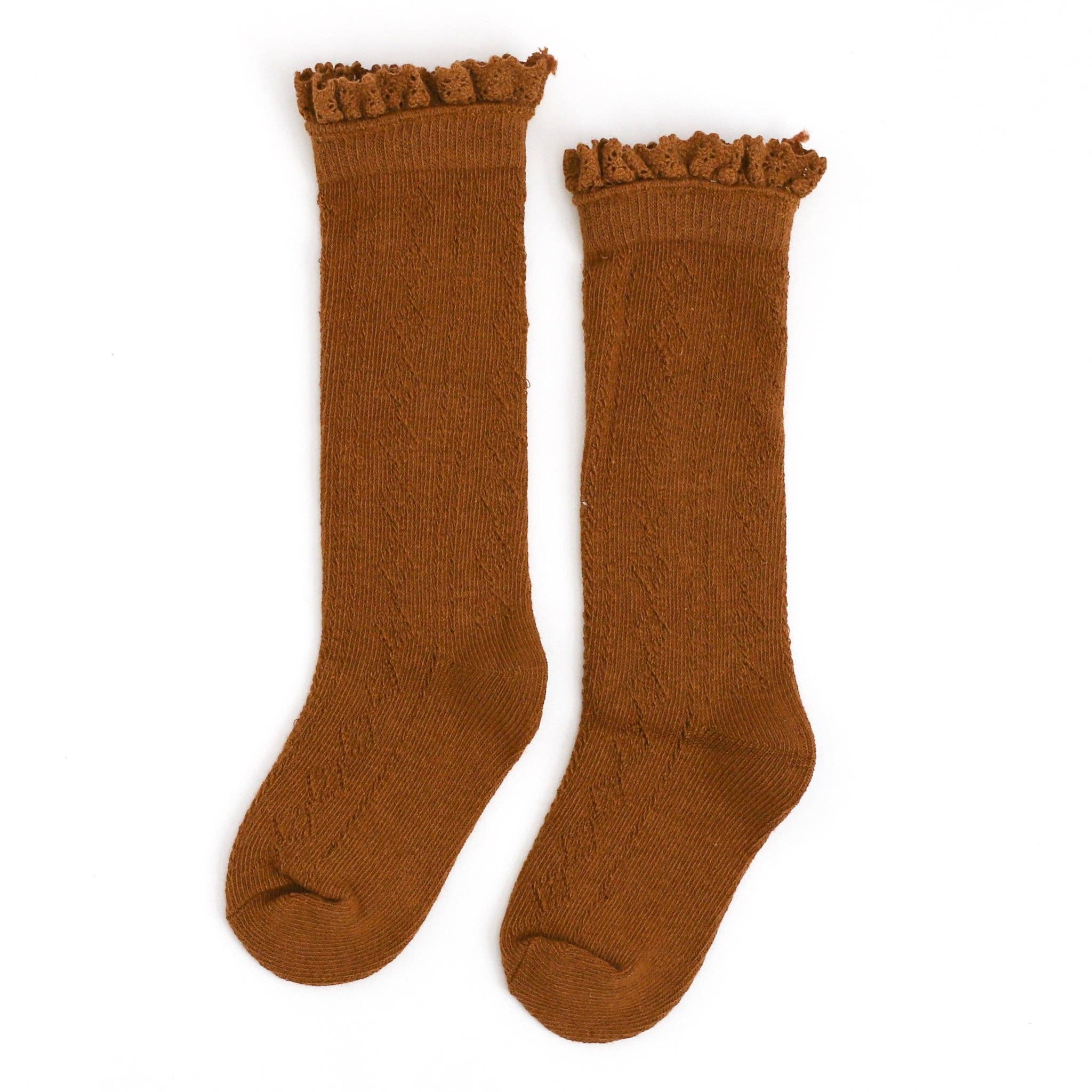 Little Stocking Co. Fancy Lace Top Knee High Socks - Sugar Almond