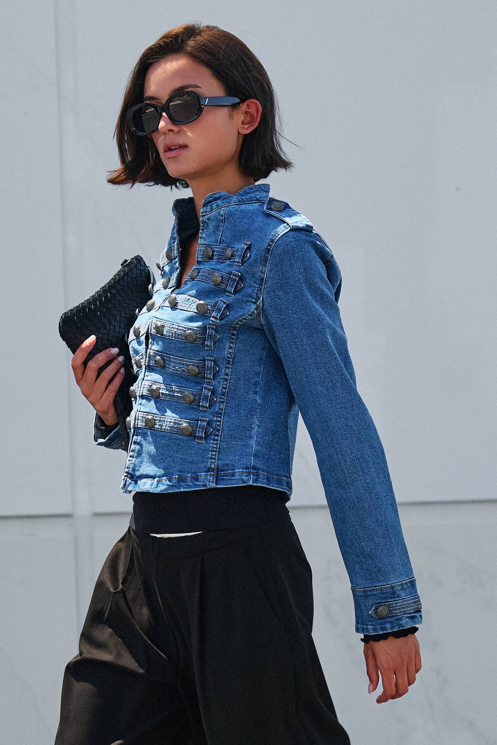Women's Military Double-Button Denim Jean Jacket